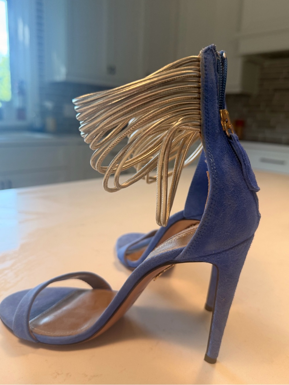 Aquazzura Blue Suede Stiletto Sandals - Picture 4 of 5